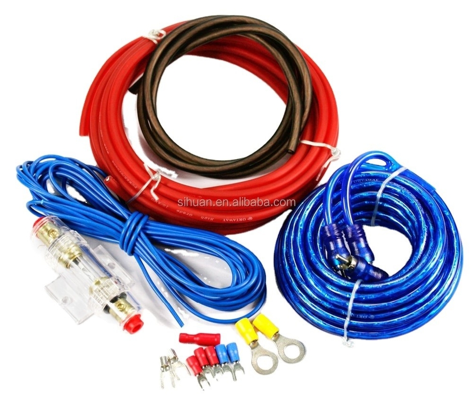 Kit de cableado de amplificador/subwoofer de alta corriente OFC de conductor de acero revestido de aluminio de 4 gauges